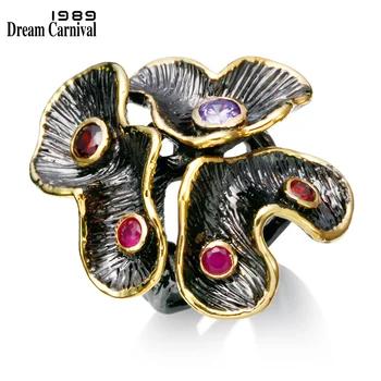 

DreamCarnival 1989 Vintage Flower Party Jewelry Antique Gold Color Red Purple CZ Winter Design Anillos Fashion Rings ZR14136