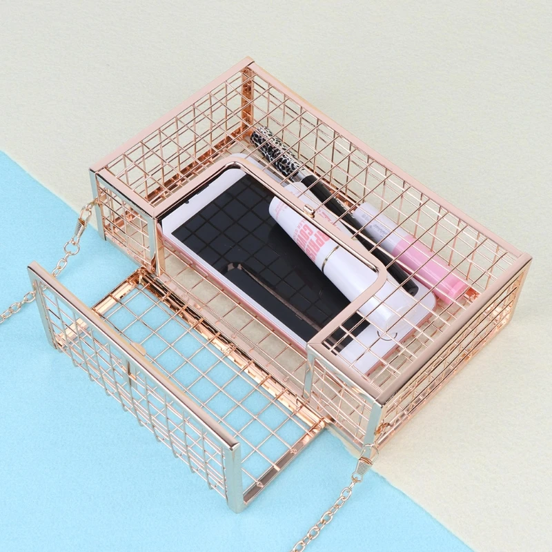 2018 Metal Hollow Women's Shoulder Crossbody Bags Evening Bag Luxury Lady Bags Cage Fashion Handbag Clutch THINKTHENDO