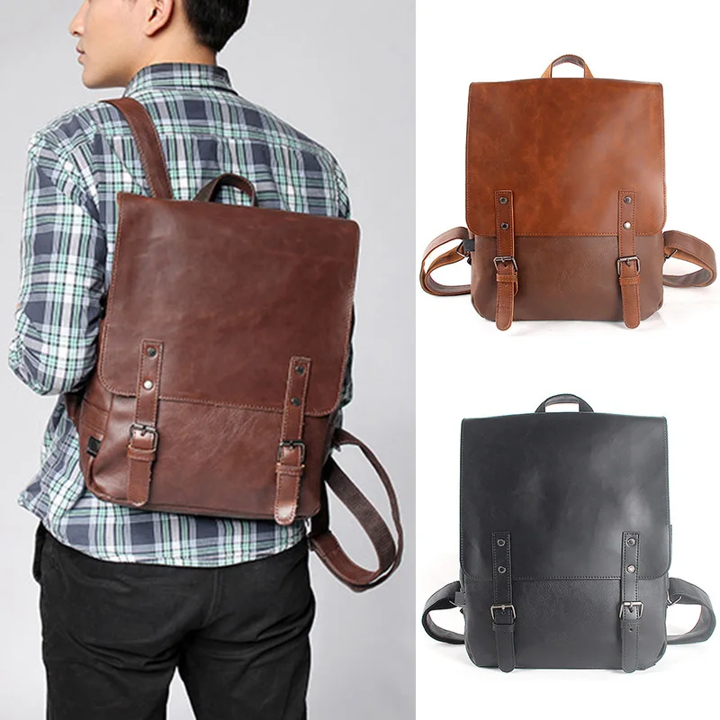 

2019 New Fashion Man Retro Casual PU Leather Backpack Large Capacity Waterproof Student Schoolbag BS88