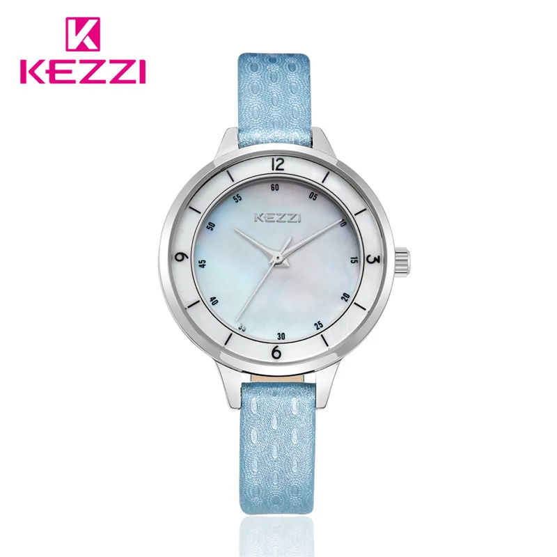 KEZZI Ultra Thin Dial Women Watch Blue 2017 Vintage Leather Quartz-watch Ladies Girl Dress Clock Wristwatch zegarki damskie 