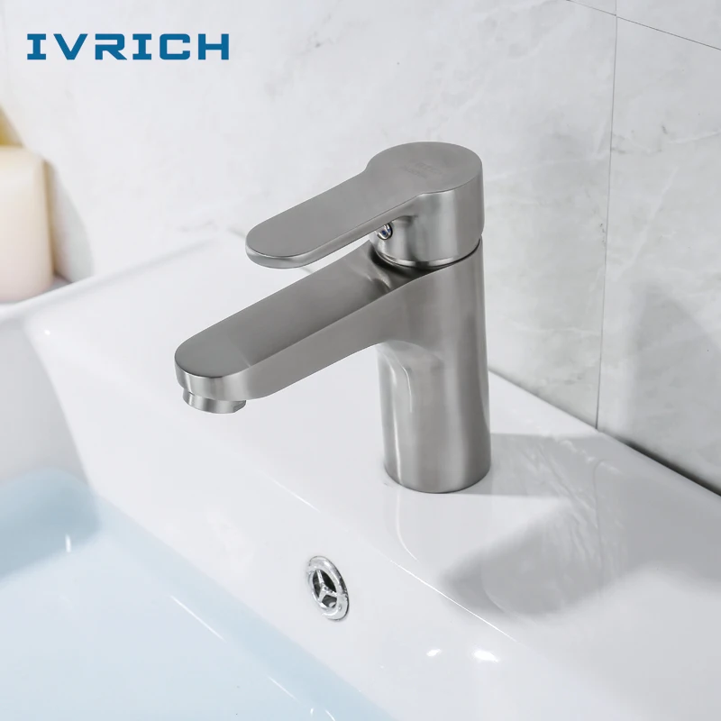 

IVRICH High Quality Stainless Basin Faucet Integral Molding Ceremic Cartridge Smooth Effluent No Splash Bathroom Mixer VR2044