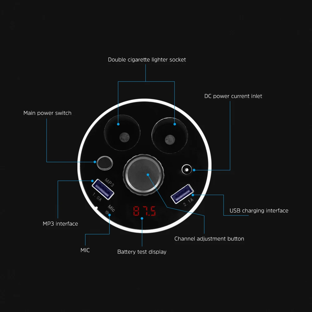 AOSHIKE, двойное автомобильное зарядное устройство, автомобильный прикуриватель, адаптер питания, 2 usb порта, Bluetooth, светодиодный дисплей, быстрое зарядное устройство