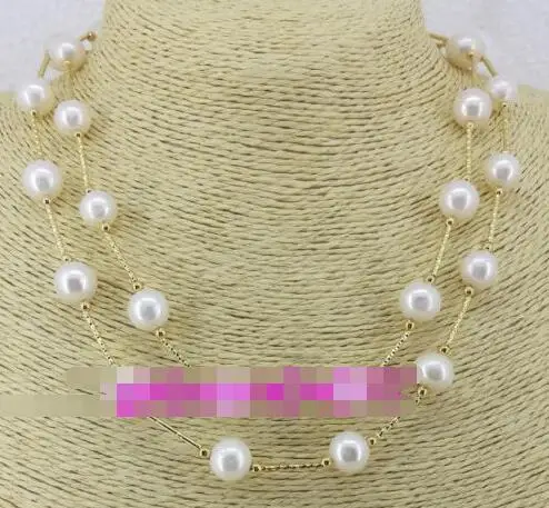 

Gorgeous AAA+ 9-10MM South Sea white round Pearl Necklace GOLD CLASP 34