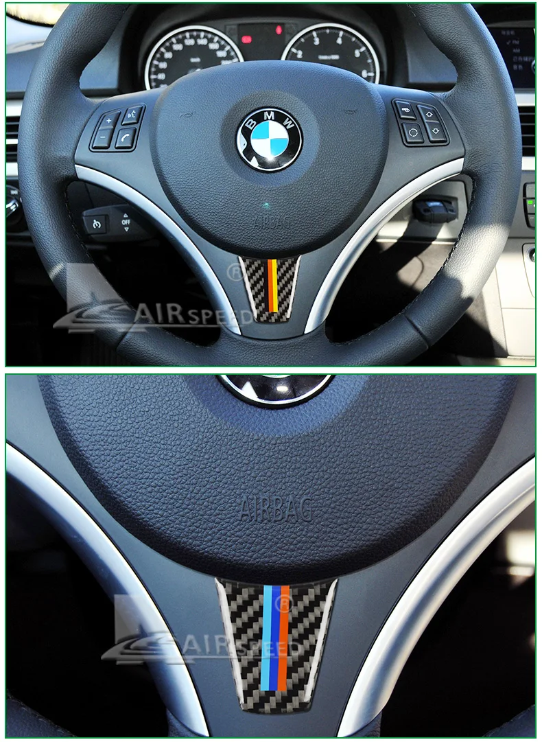  for BMW E90 E92 3 Series Interior Carbon Fiber Car Steering Wheel Stickers M Sport 2005-2012 Accessories Car Styling  (6)