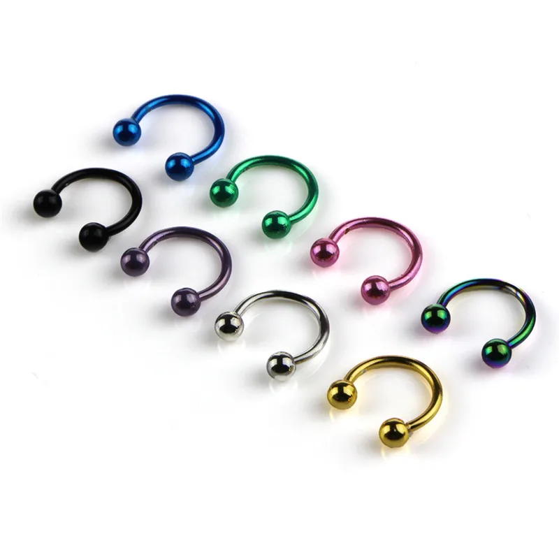 8 шт., 6, 8, 10 мм, цветные стальные кольца для ушей, подкова, носовая перегородка, кольца для пирсинга, ювелирные изделия Nariz, пирсинг, 3 размера, доступны, Новинка