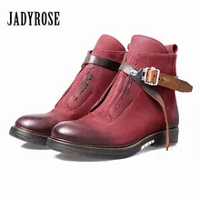 Jady Rose/Новинка г. женские ботильоны из натуральной кожи на квадратном каблуке, зимние ботинки на плоской подошве, короткие резиновые сапоги для верховой езды