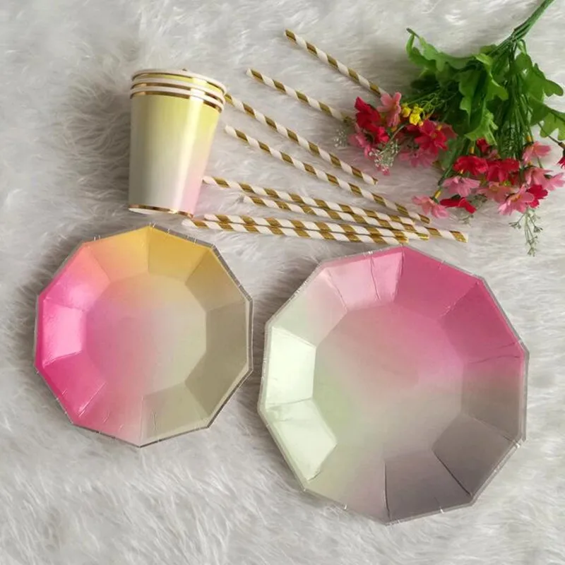 

Rainbow Color Party Disposable Tableware Plates Cups Napkins Party Baby Shower Supplies 18083102