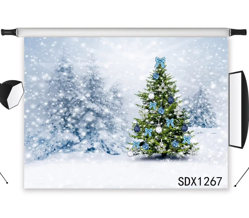 

LB 2.7X1.8M Vinyl Winter Photography Backdrops Props Christmas Tree in Snowfield Studio Photo Snowflakes Background Party Decor