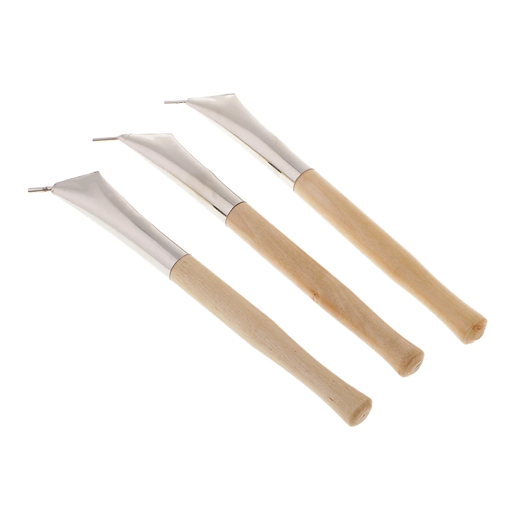 Stainless Steel Pottery Clay Sculpture Wax Tools Set Printing Batik Knives Pens Natural Wood Color Pack of 3 (17.5cm/6.89inch)