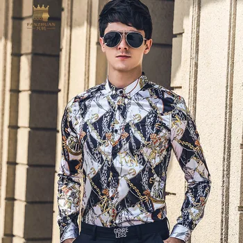 

FANZHUAN free shipping 2019 spring New Men's male man Originally Designed Printed Shirts thin long sleeved shirt Slim 822092