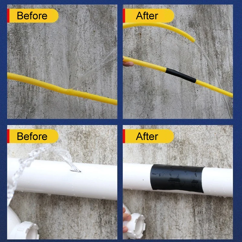 Супер водонепроницаемая ремонтная лента, герметичное уплотнение трубопровода, самоклеящаяся, крепкое черное волокно фиксирующая лента, водопроводный инструмент