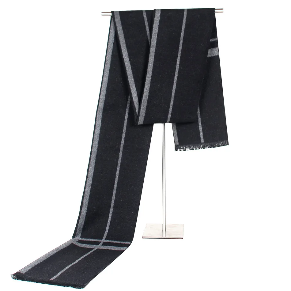 MENGLINXI брендовый Дизайнерский полосатый шарф, мужские кашемировые шарфы, зимний теплый роскошный шарф, мужской деловой шарф - Цвет: black grey