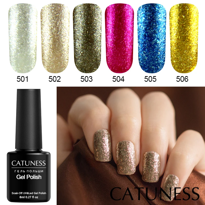

CATUNESS UV Gel Nail Polish Glitter Platinum Soak Off 8 Ml Gel Polish Paint Primer 12 Colors Semi Permanent Luck Lacquer