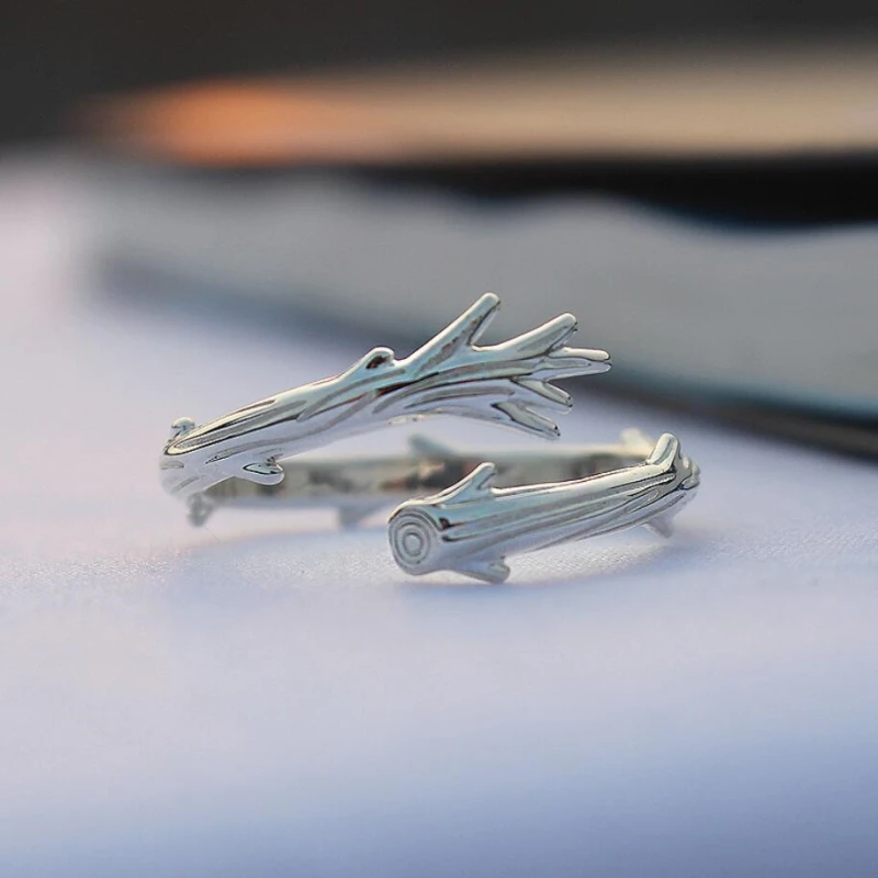 

Simple Pair Students Fresh Original Branch Design 925 Sterling Silver Personality Fashion Female Resizable Opening Rings SRI191