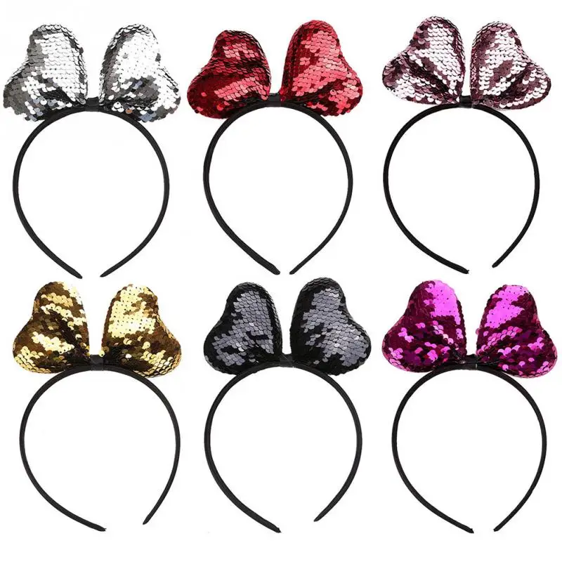 

New Fashion Girls Sequin Hairband Mouse Ears Crown Hair Hoop Bling Bows Headband Children Hair Accessories Birthday Party Gifts