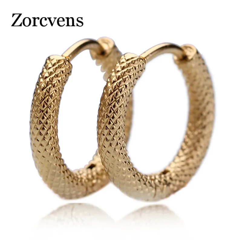 

ZORCVENS Newest Punk Gold Stainless Steel Hoop Earrings Stripes Huggie Earrings Circle Fashion Earrings for Women Man