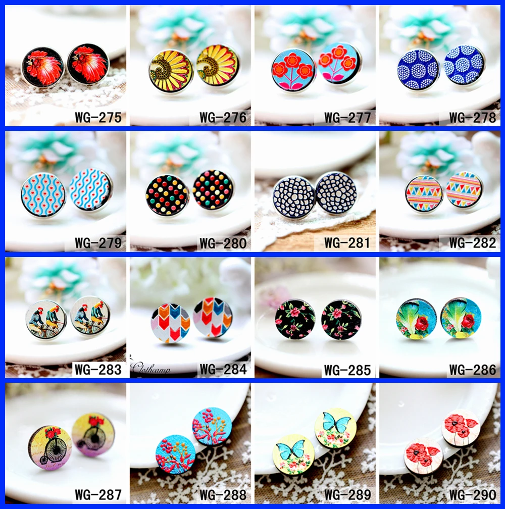 

10PCS WG Unique 3D Geometry Embossed 16mm Round Coloured Drawing pattern Laser Cut wood Cabochon DIY for Necklace 275-290