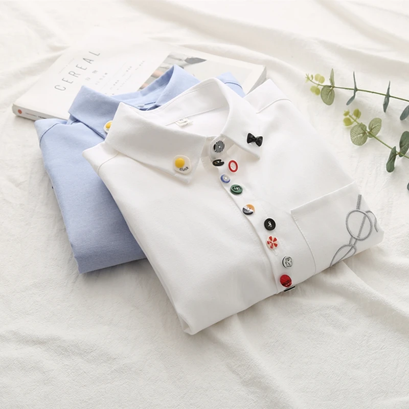 

100% cotton 2019 summer new women white shirts embroidery casual lady blouse tops outwear