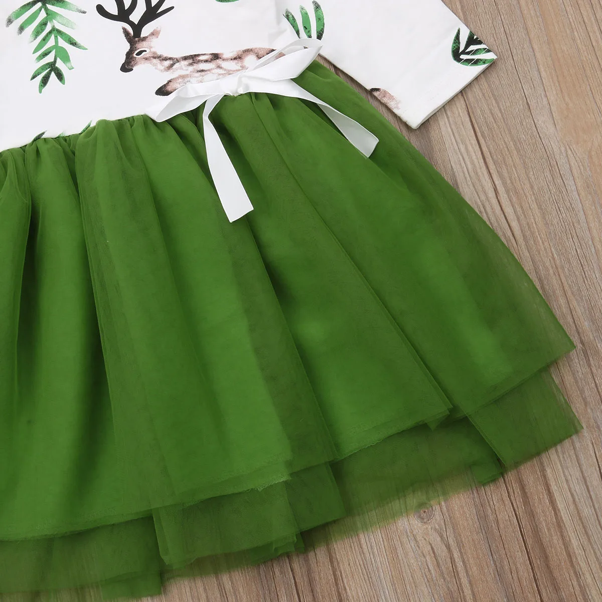 Christmas Kids Girls Dress Deer Tutu Party Dresses Girls Long Sleeve Bow Floral Tulle Dress Casual Cotton Clothes 2-7