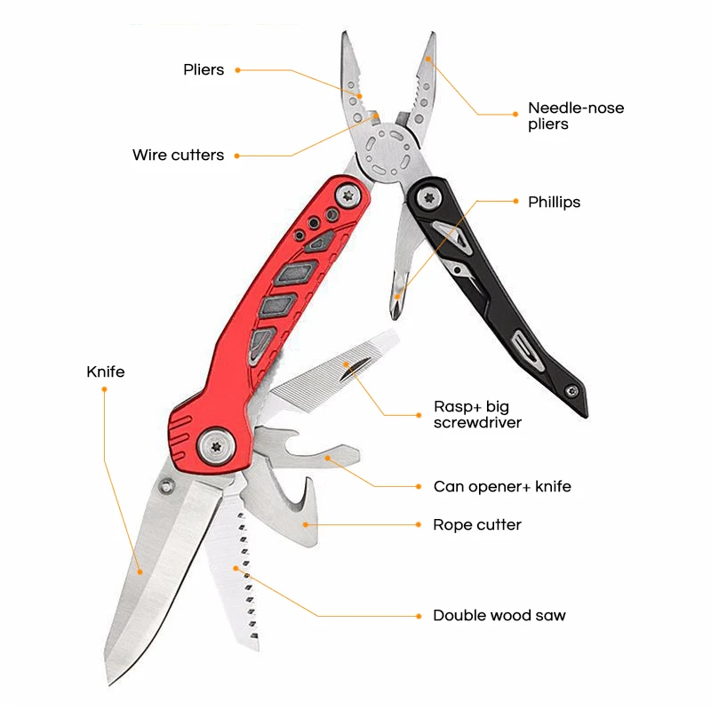 Multitool Outdoor Knife Tool with Pocket Multipurpose Stainless Steel Pliers Knife Saw Survival Folding Knife for EDC Camping