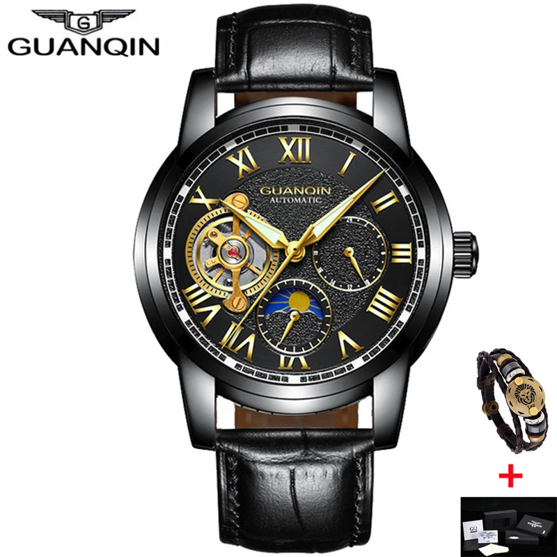 

GUANQIN Brand Luxury Tourbillon Skeleton Watch Men Sport Leather Waterproof Automatic Mechanical Wristwatch relogio masculino