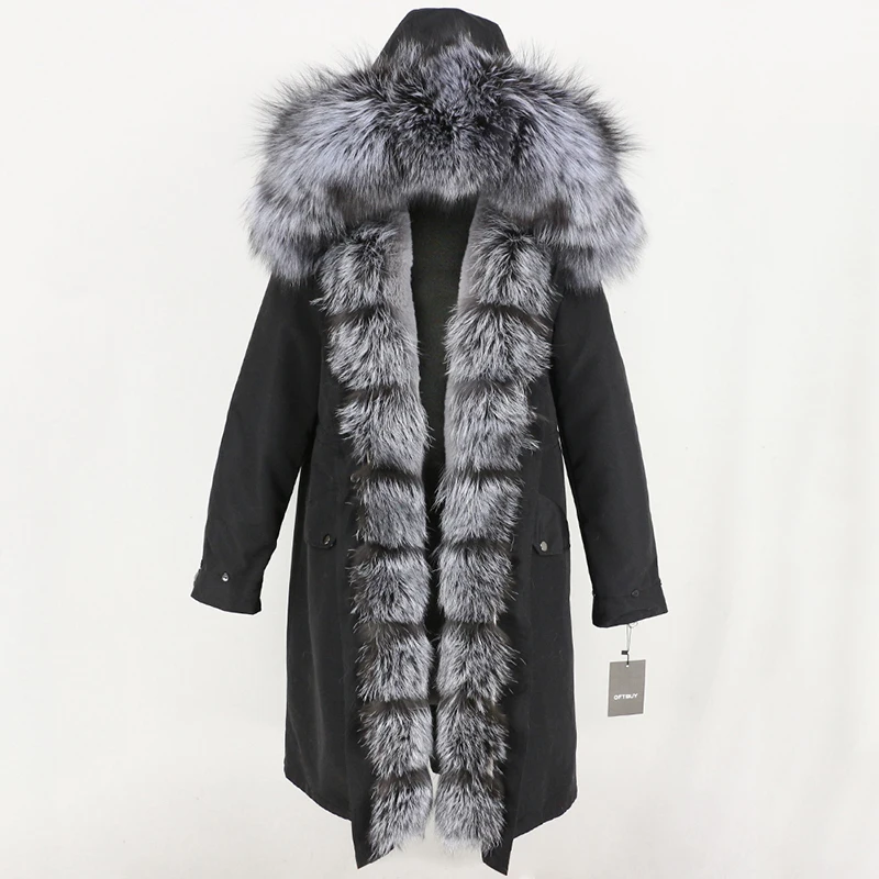 Зимняя женская водонепроницаемая куртка с натуральным мехом, длинная парка с воротником из натурального Лисьего меха, толстая теплая верхняя одежда со съемным капюшоном, новинка