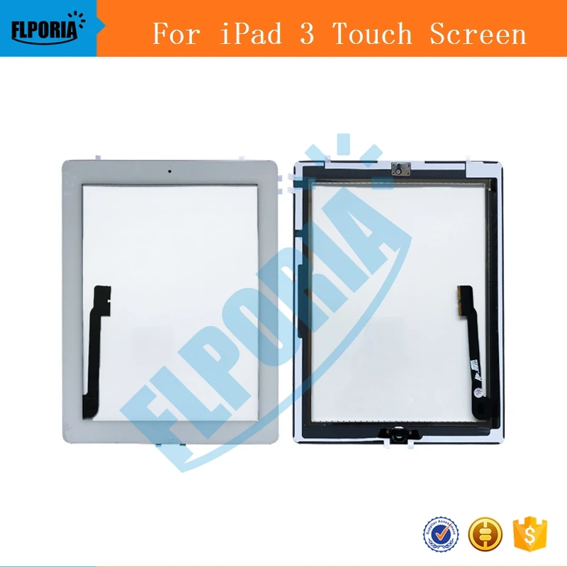 IPHT0201 For IPAD 3 whiteblack Digitizer Touch Screen Front Display Glass Assembly - Includes Home Button and flex + Camera Holder + frame(4)
