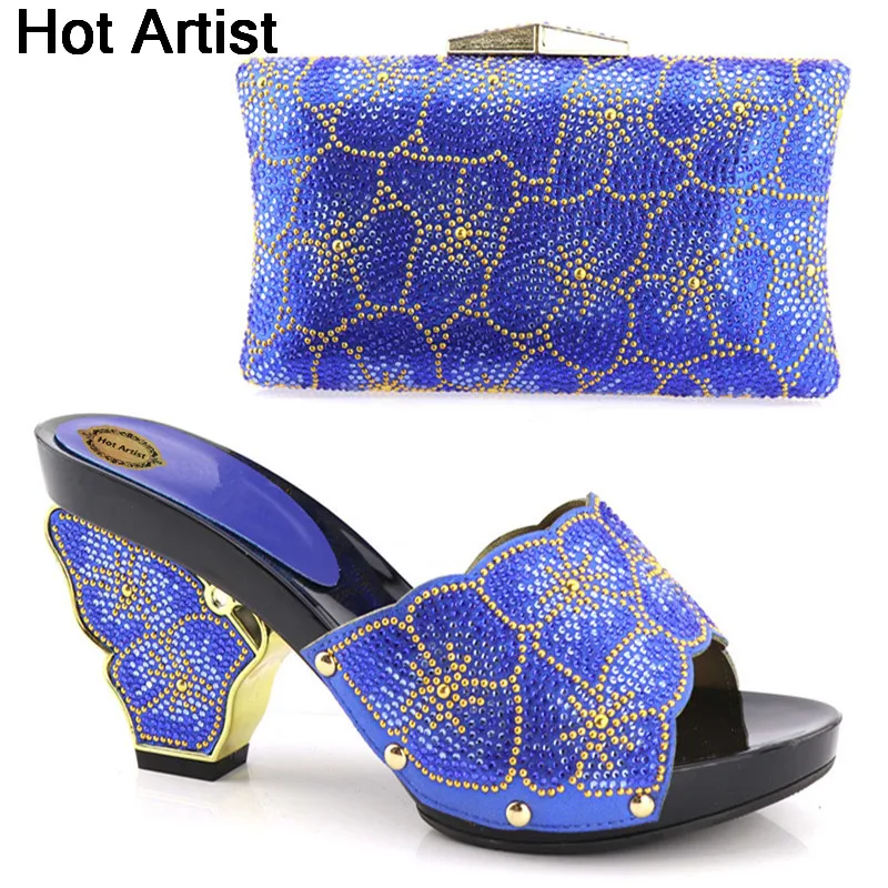 

Hot Artist Blue Color African Woman Shoes And Matching Bags Set Fashion Italian Woman High Heels Shoes And Bag Set YH-11