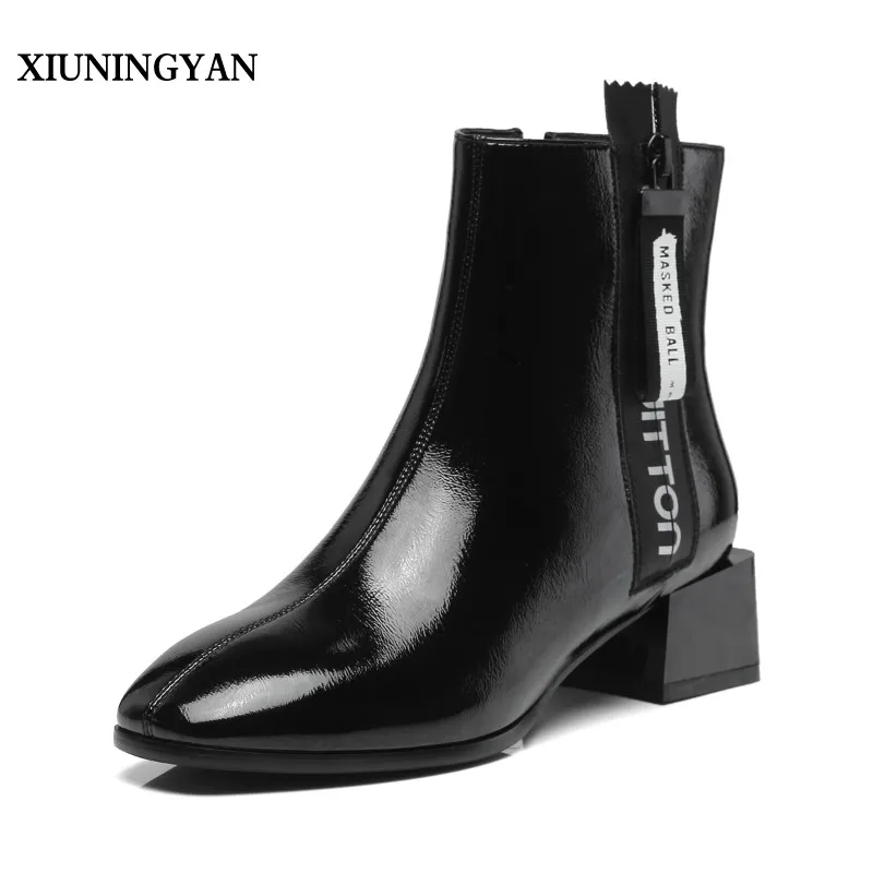 

XIUNINGYAN Winter Boots Women Genuine Leather Letter 2018 Ankle Boots for Women Zipper Ladies Shoes Martin Boots Bota Feminina
