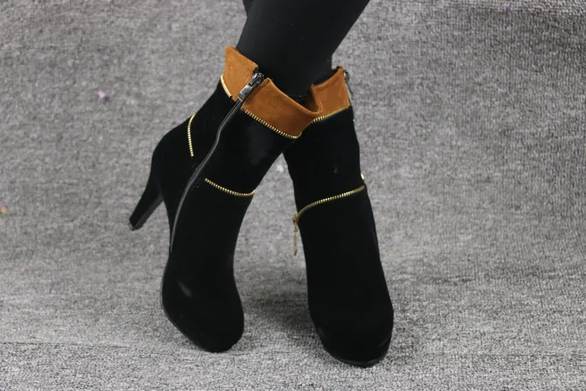 ESVEVA/2018 г. Для женщин замшевые сапоги на молнии обувь на высоких квадратных каблуках Ботинки до середины икры Короткие Плюшевые ботинки