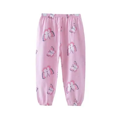 Pink butterfly Летние детские леггинсы, тонкие противомоскитные штаны для мальчиков и девочек, хлопковые штаны с рисунками, брюки, одежда для малышей - Цвет: Pink butterfly