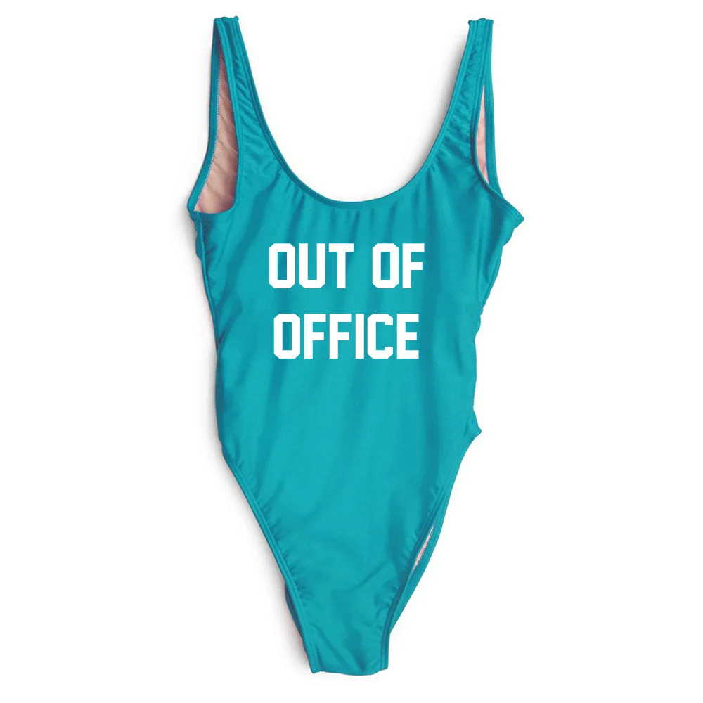 Женский купальник бикини однокомпонентный большого размера с надписью OUT OF OFFICE
