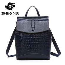 Mode alligator shengdilu marke 100% echtem leder rucksack kuh mochila 2017 neue frauen schultasche verschiffen frei
