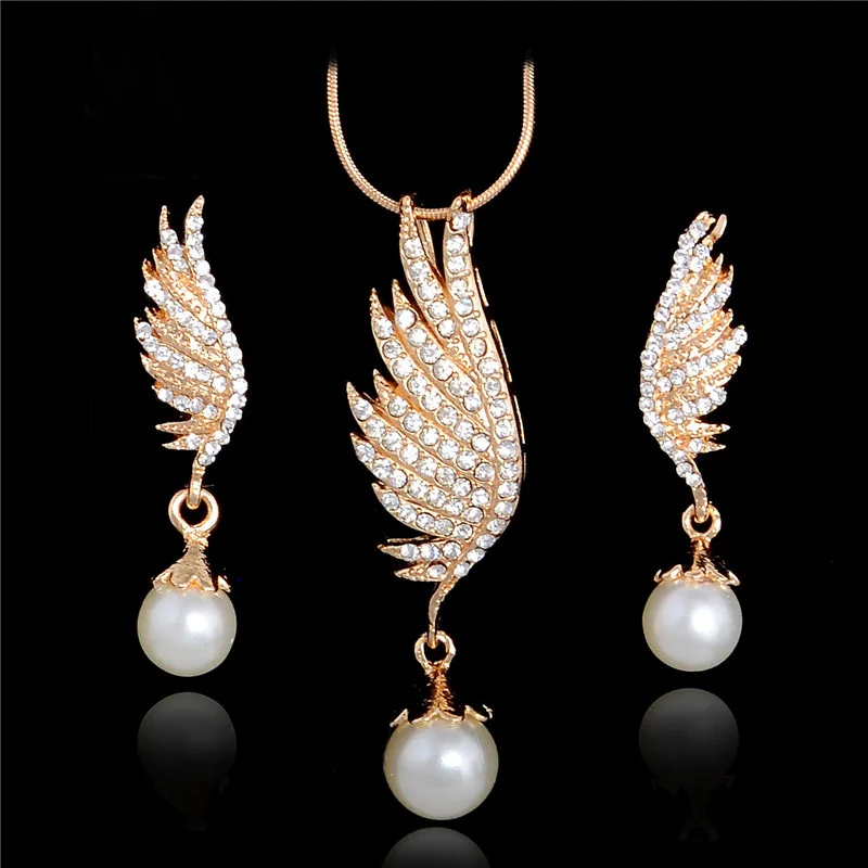 SHUANGR винтажное ожерелье из искусственного жемчуга Золотой набор украшений для женщин прозрачный кристалл элегантный подарок на праздник модный костюм комплект ювелирных изделий