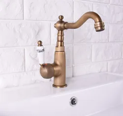 Vintage Antique Brass Single Ceramic Lever Handle Swivel Spout Bathroom Basin Kitchen Sink Faucet Cold & Hot Mixer Tap asf112