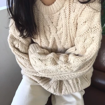 

2020 Women's Casual Sweaters Japanese Kawaii Ulzzang Chic Pullover Twist Sweater Female Korean Harajuku Cute Clothing For Women