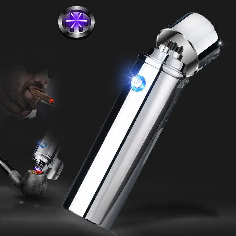 6 arc Silver Цилиндрический светодиодный ветрозащитный зажигалки электрический USB Перезаряжаемый тройной 6 дуговой крест ветрозащитный беспламенный зажигалка - Цвет: 6 arc Silver