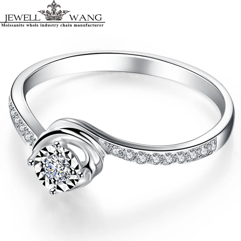 JEWELLWANG 18K White Gold Diamond Rings for Women Round Romantic 0.5CT Effect Certified Engagement Diamond Luxury Rings Brands