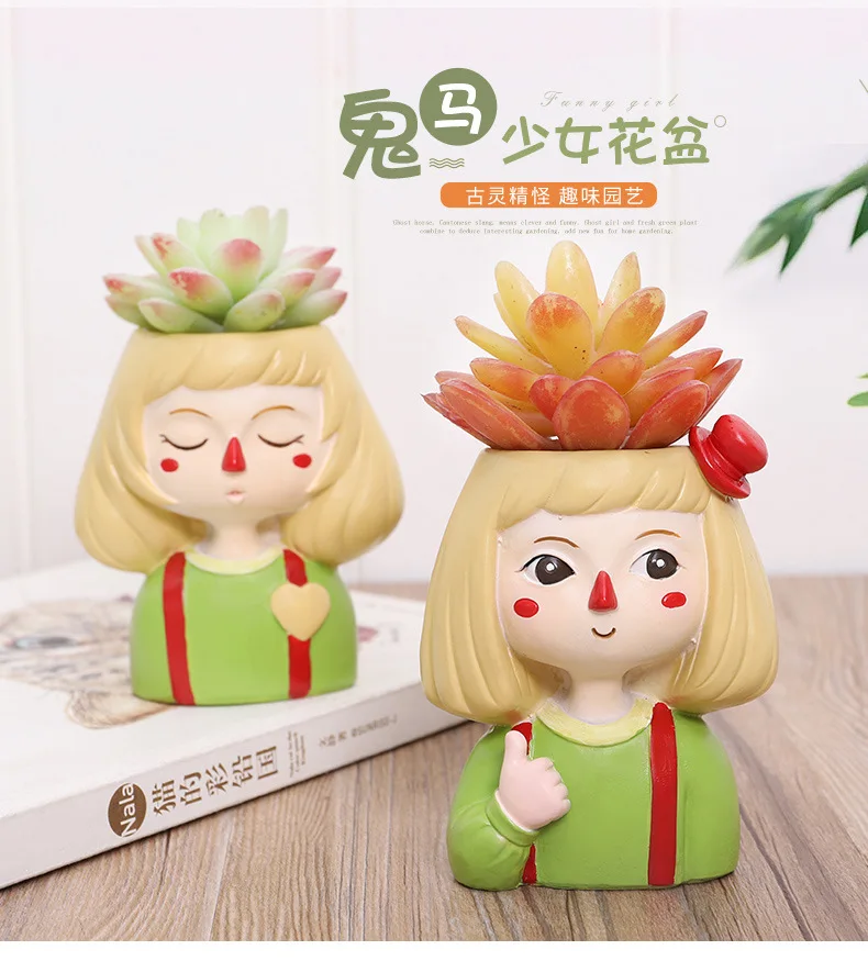 1 Piece Clown Girl Pots For Flowers Resin pot Cute Flowerpot Succulent Decorative Bonsai planter Home Garden Decor (1)