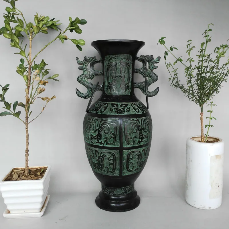 

FREE SHIPPING Hot Sales New Chinese Antique Bronze Art Decor Double Dragon Ear Vase Family Home Decoration