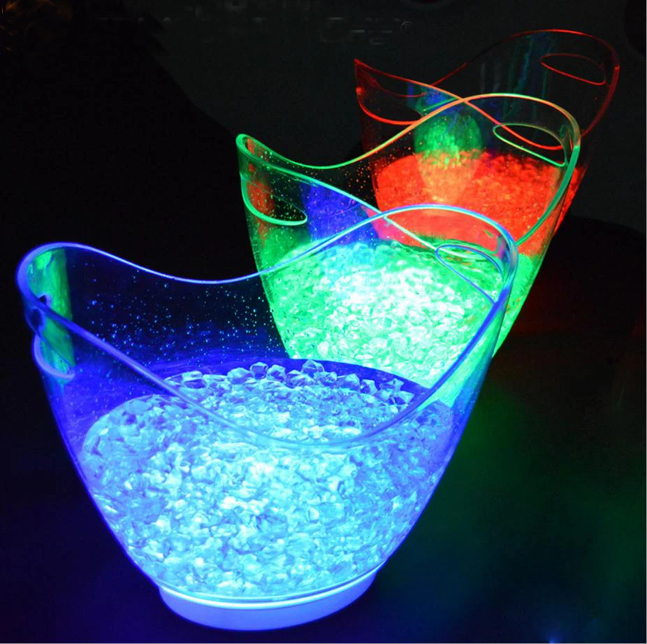 8L Bar LED Ice Buckets Acrylic Luminous Barrel Rechargeable Changing