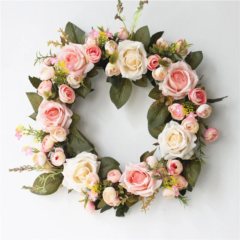 

Artificial Rose Wreath Silk Fake Flower Diameter 35cm for Home Door Hanging Wall Window Decoration Wedding Party Garland ASD032