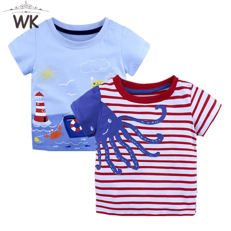 JW 182 New red stripe boys pullover cotton t shirt for boys cartoon ...