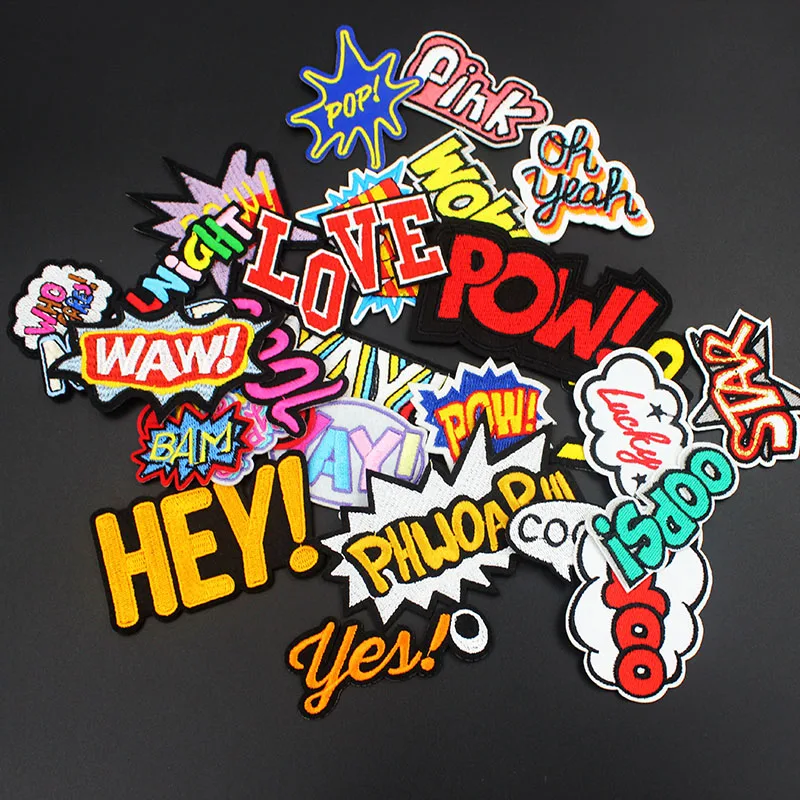 

30 pcs/ set Pow Waw Cool Love Star Letter Patches Iron on for Clothing Embroidered Applique for Jacket Jean Stickers