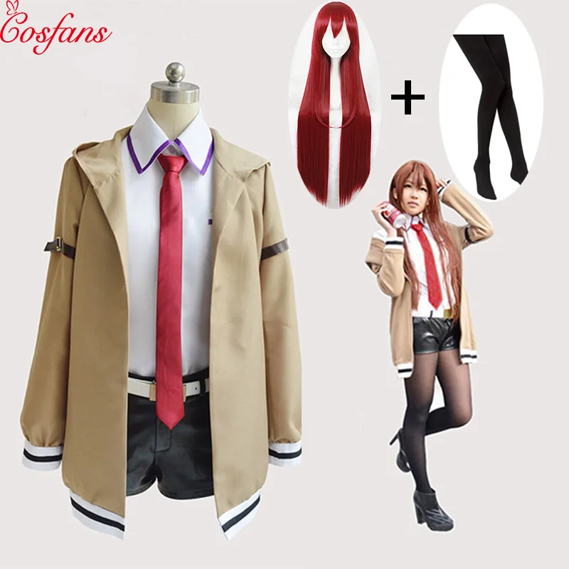 9 шт., костюм для косплея Steins Gate, японское аниме, косплей, Makise Kurisu, пальто-жакет для косплея, наряд, костюмы, униформа, костюм, полный комплект