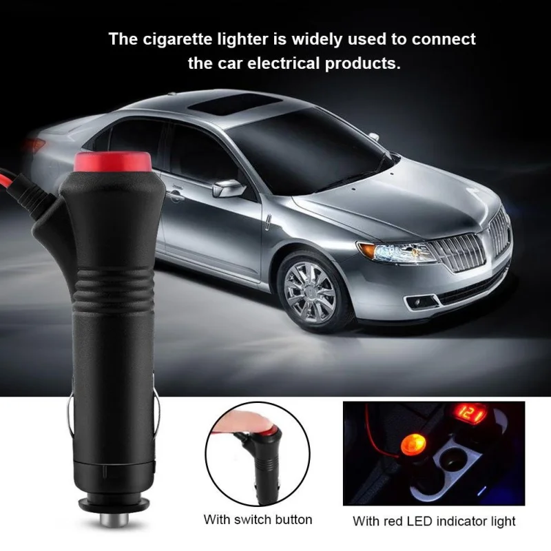 

12V Universal Car Motorcycle Cigarette Lighter Socket Plug Connector With Switch Button Built-in Fuse