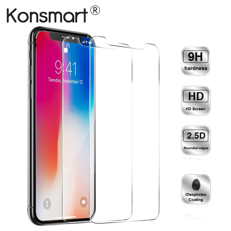 

2PCS KONSMART Protective Glass For iPhone X Screen Protector For Apple iPhone X Tempered Glass iPhoneX 10 Protect Phone Film