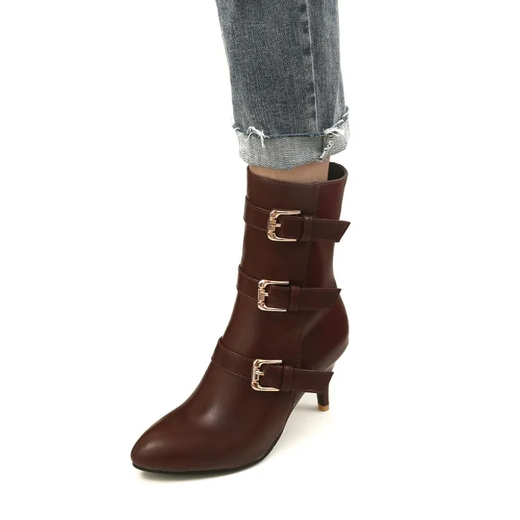 

Big Size 9 10 11-14 boots women shoes ankle boots for women ladies boots Velveteen belt buckle with pointed tip