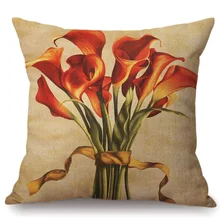 Flor calla tulipán Vintage cojín decorativo para el hogar cuadrado de algodón Lino pintura a mano funda floral para cojín funda 45x45cm