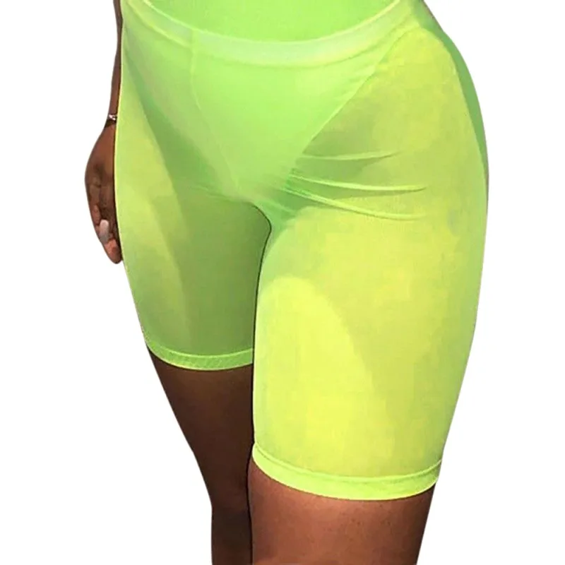 

Women Swimwear Swimming Shorts feminino Mesh Cover Up Perspective Solid Shorts Womens High Waist Beachwear Shorts